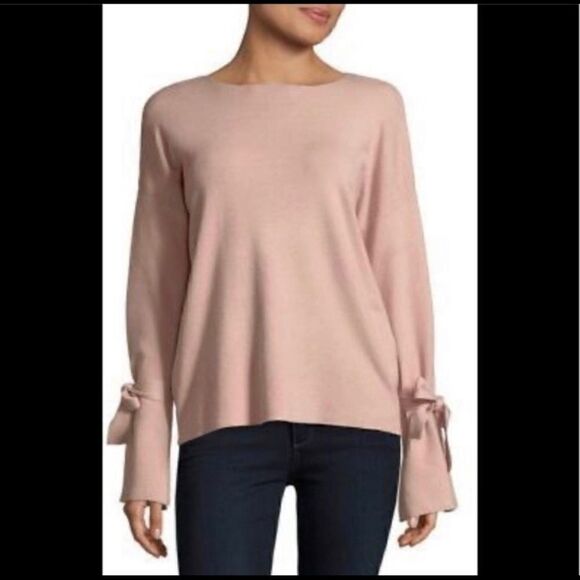 CREW NECK SOFT OPEN TIE SLEEVE CREAM SWEATER L - Picture 2 of 6